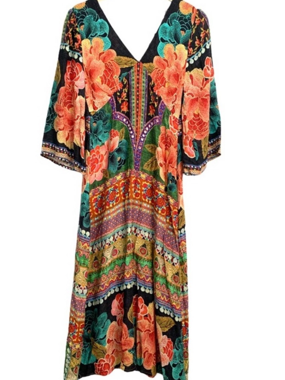 FARM Rio Rosario Maxi Dress Anthropologie Vibrant Floral & Geometric Print Sz L - Picture 4 of 12